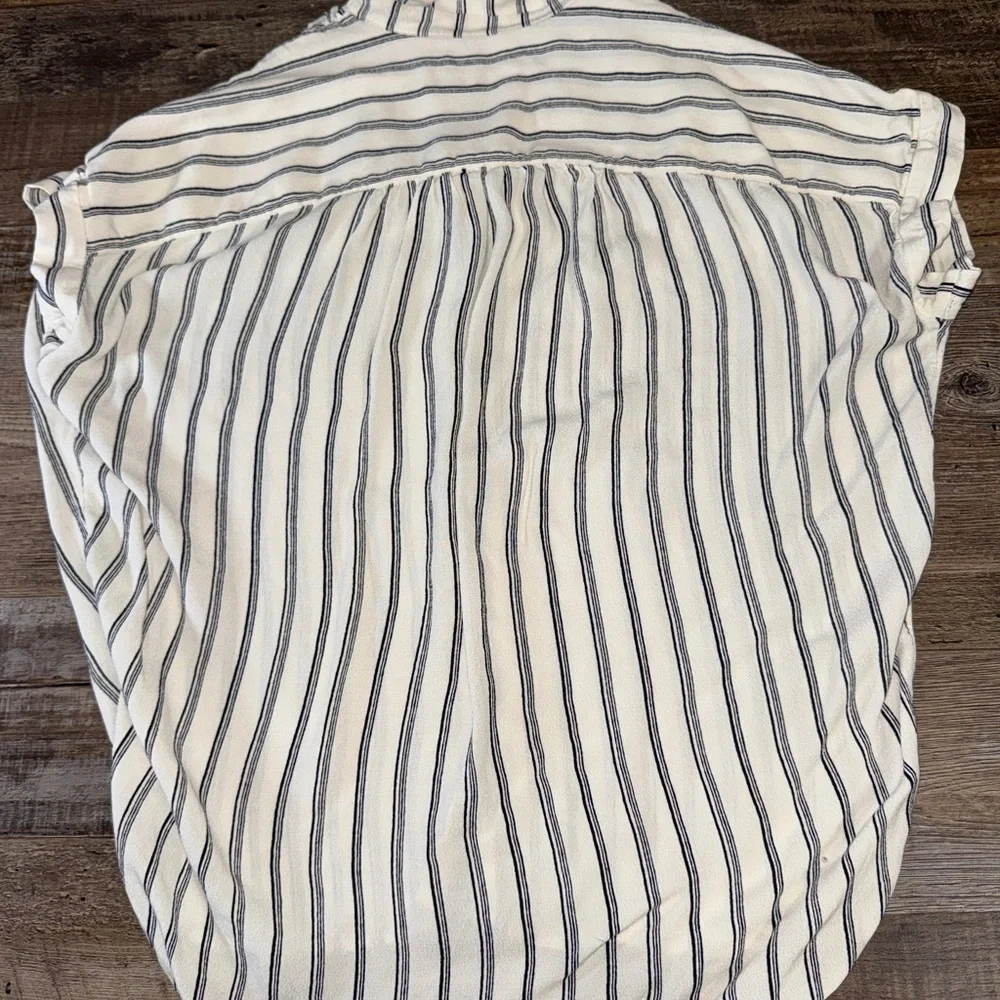 Madewell Striped Button Front Blouse Cream Black Short Sleeve Relaxed Fit XS - Picture 6 of 7